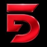 Red stylized number five logo